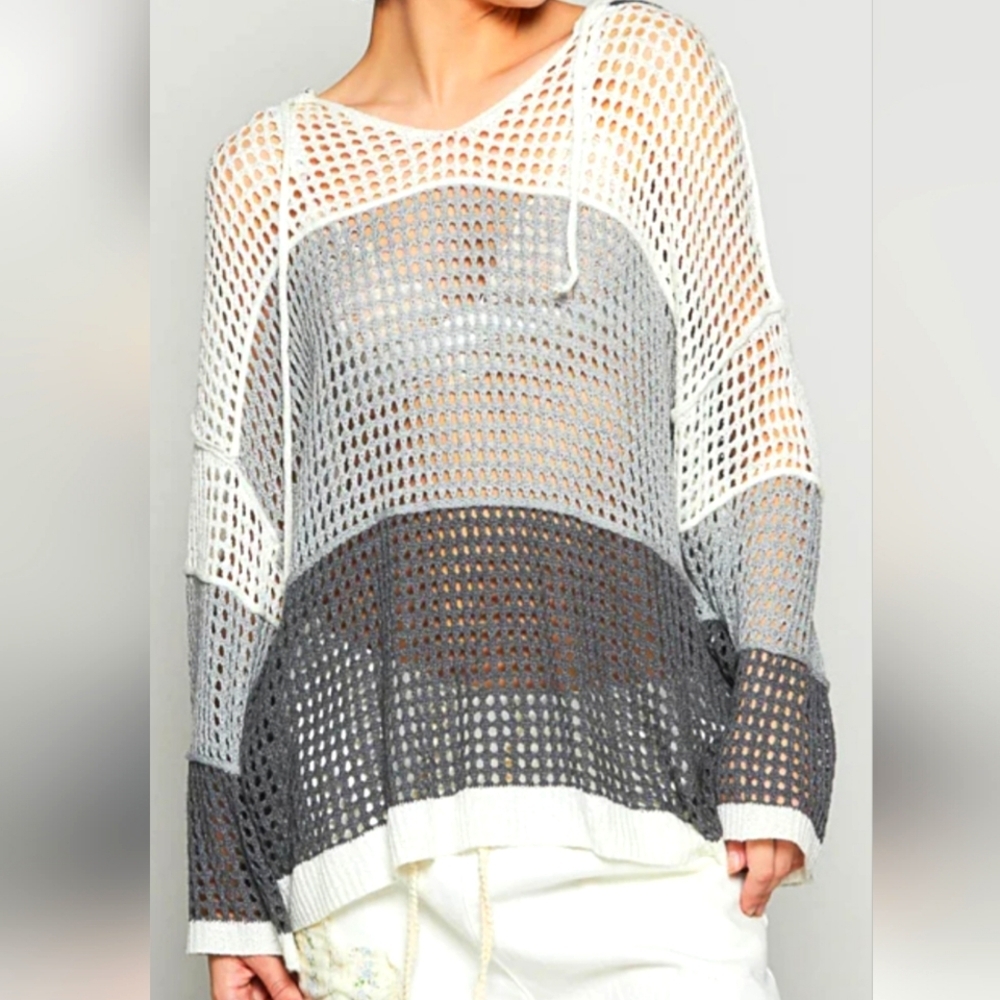 POL Gray and White Colorblock Hoodie. Sz S. NWOT